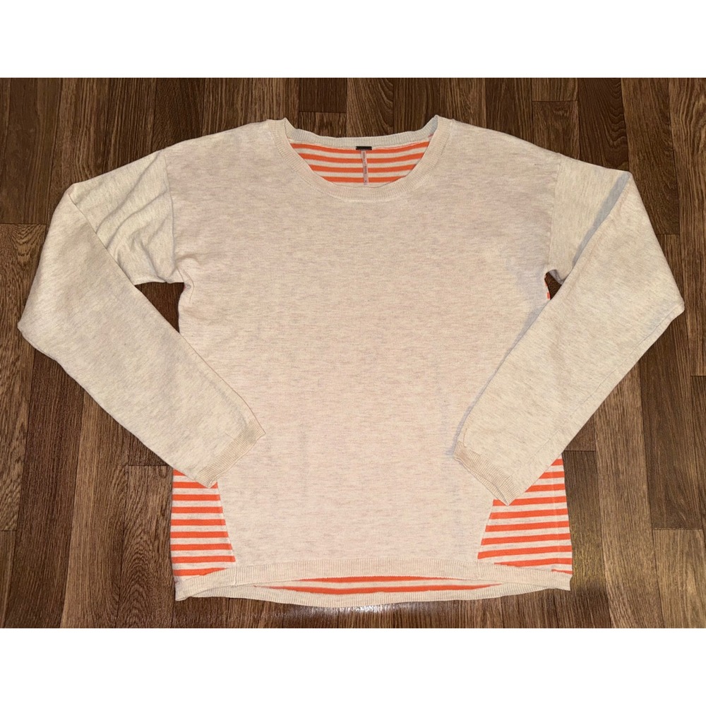 Poof XL Oatmeal Orange Stripe Knit Sweater Long‎ Sleeve Casual Top